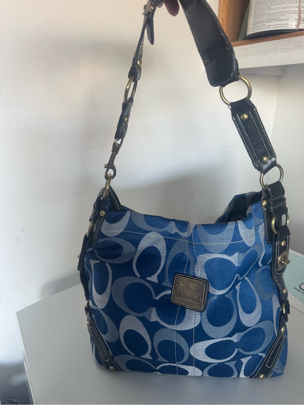 Coach (look a like) Blue Signature Canvas Hobo with Brass Accents. Used lightly